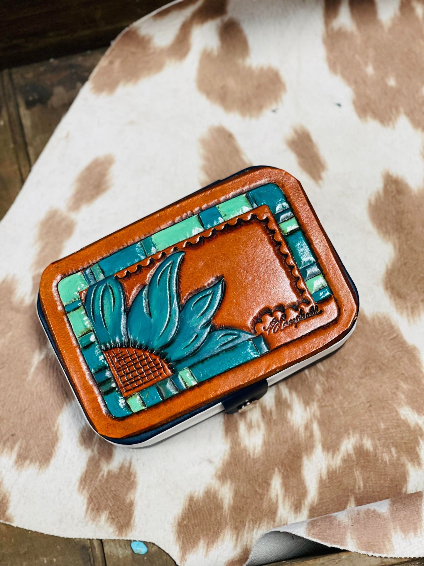Large Navy and Turquoise Travel Jewelry Box