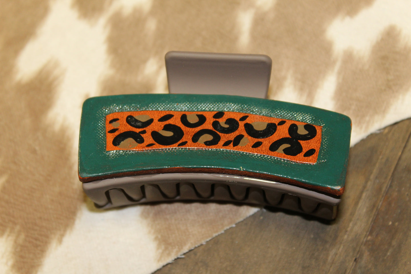 Leopard and Teal Hair Clip