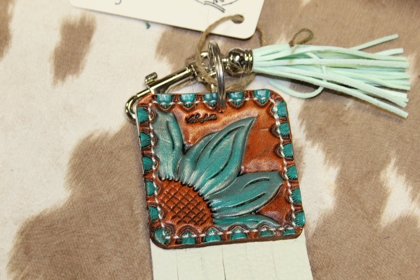 Floral and White Keychain or Purse Charm