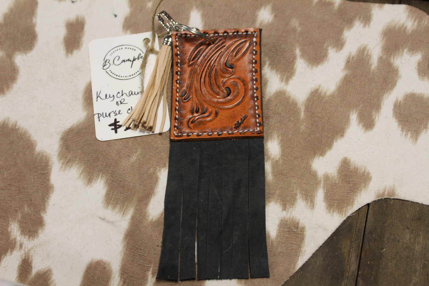 Black Floral Keychain or Purse Charm