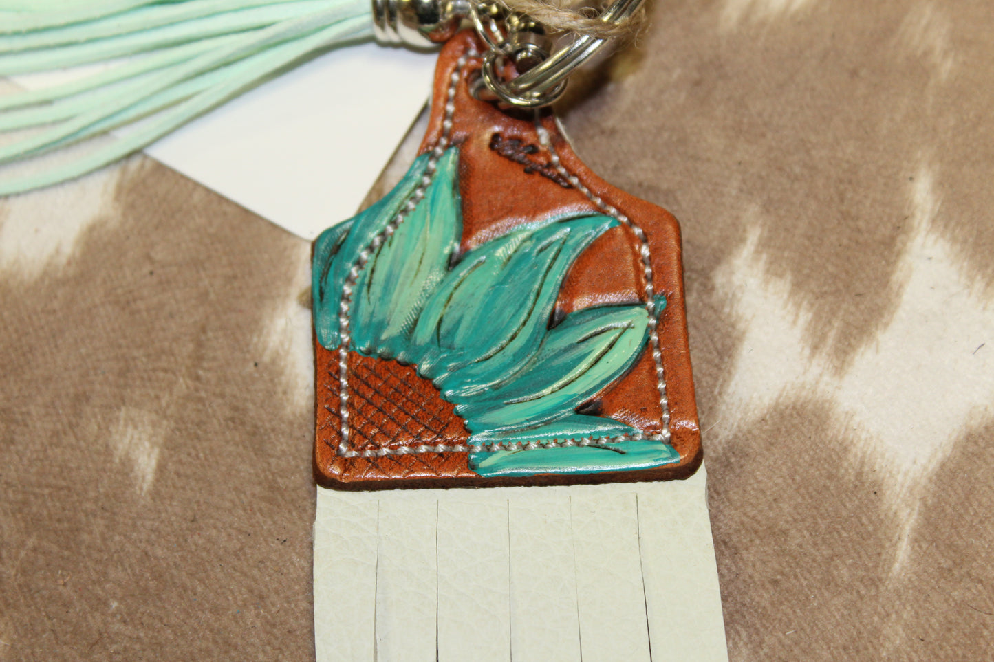 Floral Blue and White Keychain or Purse Charm